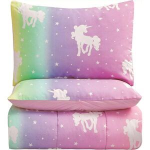 Girls 3-Piece Unicorn & Stars Glow in The Dark Full Size Comforter Set in Pink